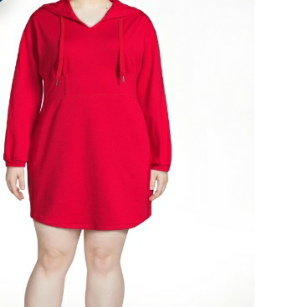 Long Sleeve Lipstick Red Hoodie Dress by No Boundaries Knee Length HiLo size XXL